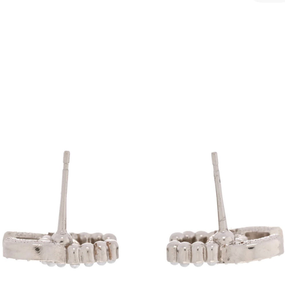 Chanel pearl crystal cc earrings sliver ready stock