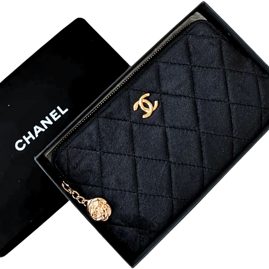 Chanel Beauty Pouch with Gold Camellia Chain